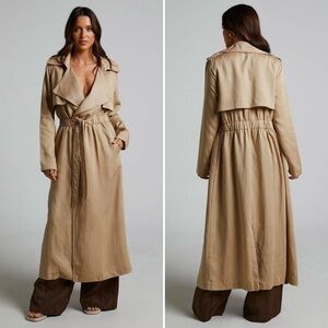 AMALIE THE LABEL Monimonie Linen Blend Long Trench Coat Natural Tan Casual Sz 8